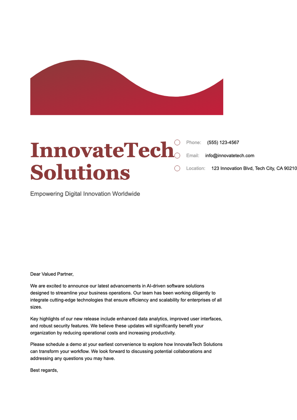 Professional business letterhead with maroon wave design and contact icons_variant_1